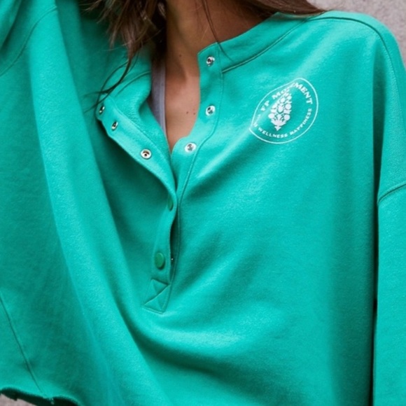Free People Play on Sweat Green Button Up Sweatshirt - Picture 2 of 4